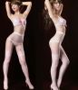 Blancho SE-2103-WHITE Sheer Wire Pattern Lace Stockcing Pantyhose - White - Medium