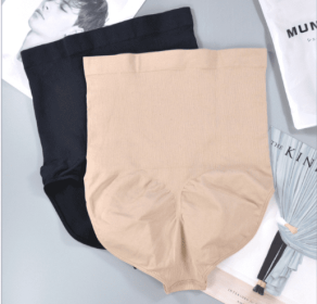 New Silicone Design Breathable High-Waisted Shaping Panties (Option: Black and Nude set-S)