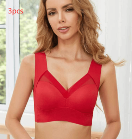 Receiving Breast Bra Without Steel Ring Ladies Vest Underwear (Option: Red-4XL-3PCS)