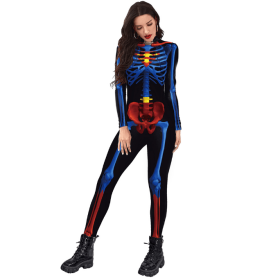 Women's Sexy Skeleton Costume for Halloween (Color: Black blue)