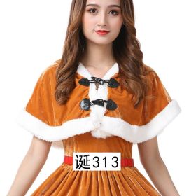 Christmas Party Costume Shawl Sexy Christmas Short Dress Anchor Costume Cute Plus Shawl (Color: Yellow)