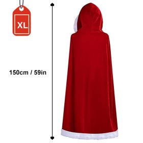150CM Christmas Santa Cape Adult Child Cosplay Christmas Mantle Red Velvet Hooded Cape Cloak Sexy Costumes Carnival Party Club (Color: XL)