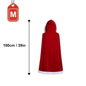 150CM Christmas Santa Cape Adult Child Cosplay Christmas Mantle Red Velvet Hooded Cape Cloak Sexy Costumes Carnival Party Club (Color: M)