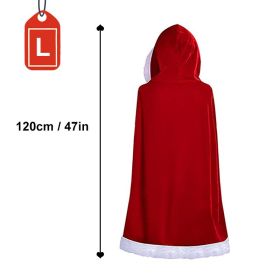 150CM Christmas Santa Cape Adult Child Cosplay Christmas Mantle Red Velvet Hooded Cape Cloak Sexy Costumes Carnival Party Club (Color: L)