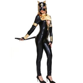 Leather Catwoman Costume Halloween Sexy Game Bodysuit With Tail (size: L)