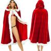 3 Size Red Velvet Hooded Cape Cloak Sexy Santa Cosplay Christmas Costumes Women Carnival Party Clubwear Winter Warm Overcoat